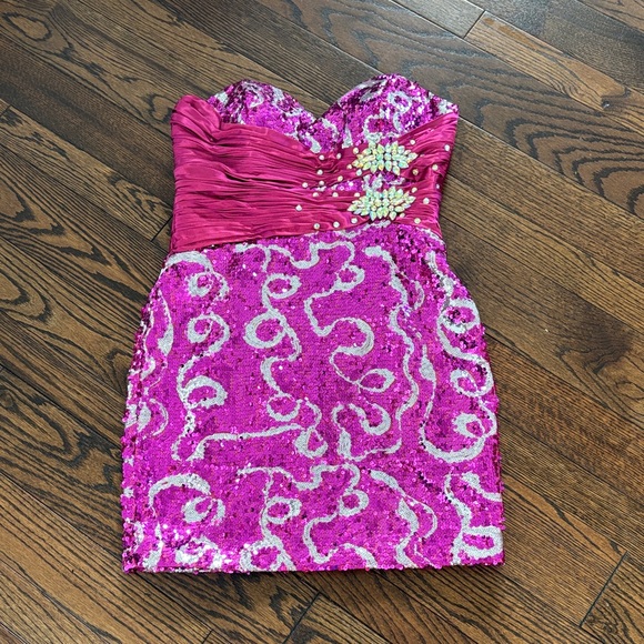 Vibrant Fuchsia Sequin Strapless Prom Dress - Picture 1 of 4
